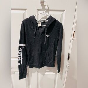 ‼️PINK Victoria's Secret Medium Dark Gray Hoodie with White Accents